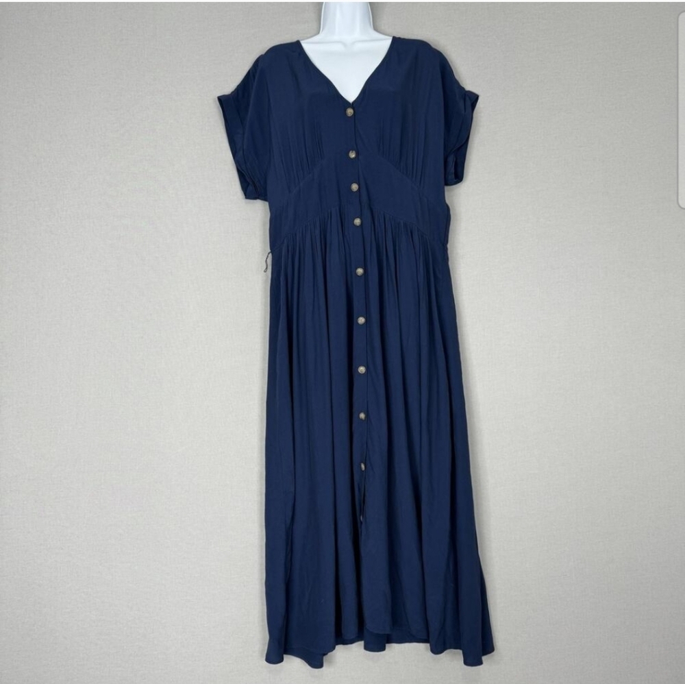 LOFT Dress Womens 14 Blue Button Front Maxi